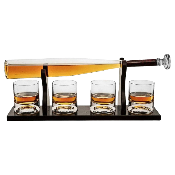 Baseball Bat Whiskey Decanter Set with 4 Baseball Glasses