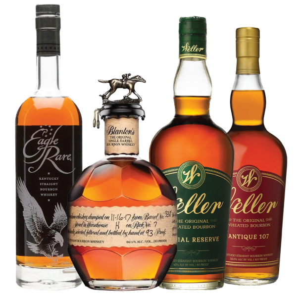 Blanton's Single Barrel, Weller Special Reserve, Weller Antique 107, and Eagle rare Bundle