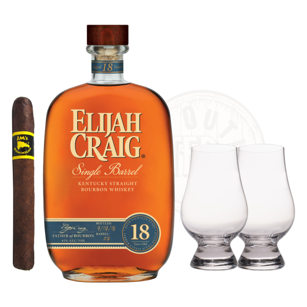 Elijah Craig 18 Year Bourbon with Glencairn Set & Cigar Bundle