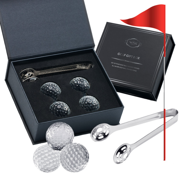 Golf Ball Whiskey Coolers - Pack of 5 - Men's Gift Set; Golfer's Whiskey Chill Stones, Reusable Cooling Balls; Includes 4 Chilling Stones - Ideal...