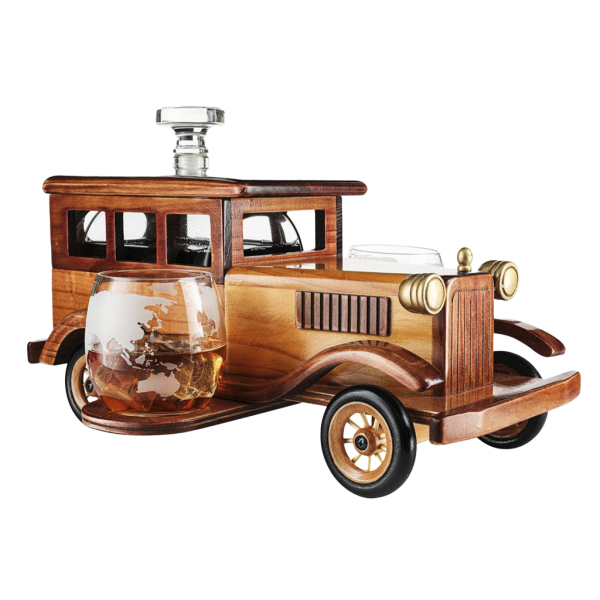 Old Fashioned Car Whiskey Decanter Set, Very Large 15" x 13" x 7" 750ml Decanter Spigot, and 2-10oz Whiskey Tumbler Old Fashion Glasses, Old...