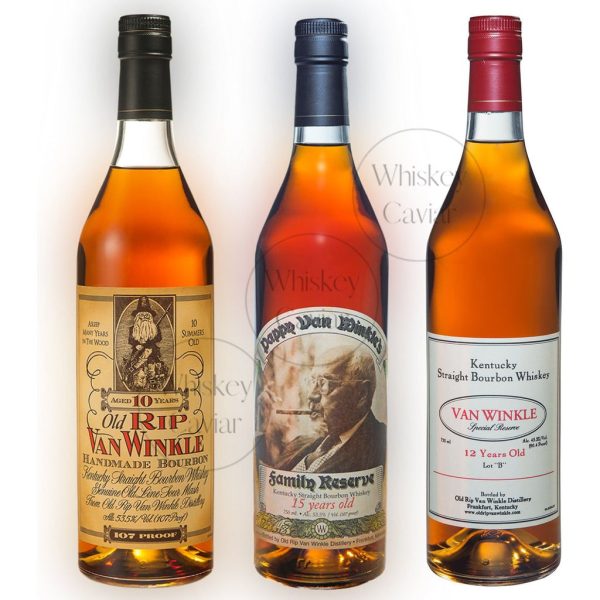 Old RIP Van Winkle 10 Year, Pappy Van Winkle 12 Year Lot B, & Pappy Van Winkle 15 Year 750 mL