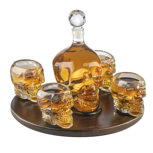 Skull Decanter Large Set with 4 Skull Shot Glasses