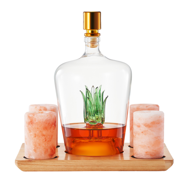 Tequila Decanter With Four Pink Himalayan Salt Shot Glasses Set, Perfect for Tequila Agave Liquor Lovers, 34 OZ Bottle, 1.6 OZ Shot Glass, Tequila,...