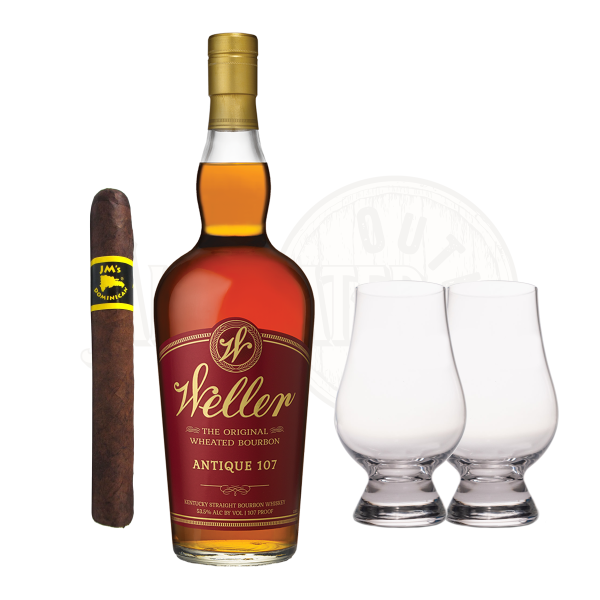 W.L. Weller Antique 107 Bourbon with Glencairn Set & Cigar Bundle